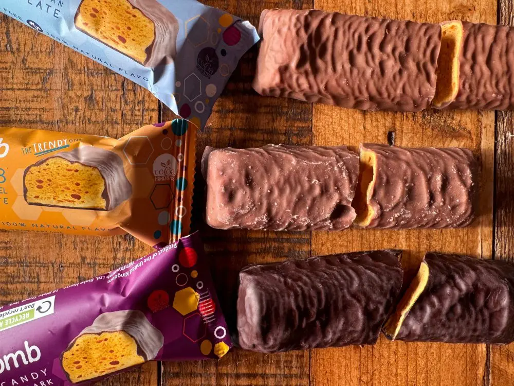 Premium honeycomb candy bars wrapped in Belgian chocolate